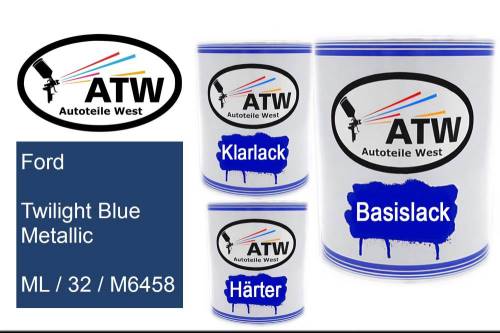 Ford, Twilight Blue Metallic, ML / 32 / M6458: 1L Lackdose + 1L Klarlack + 500ml Härter - Set, von ATW Autoteile West.